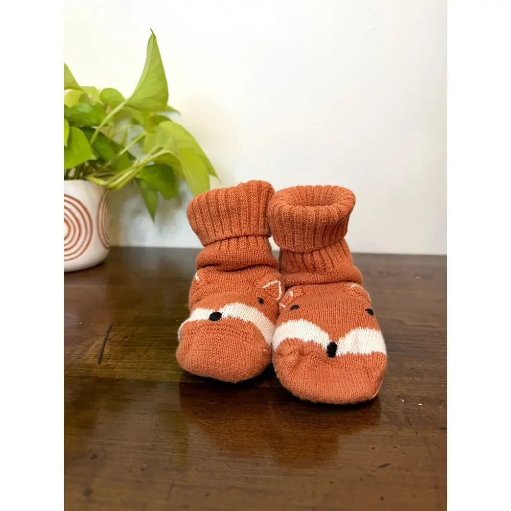 Fox Slipper Socks Cozy Knit Fleece Lined Non Slip House Shoes Cute Orange